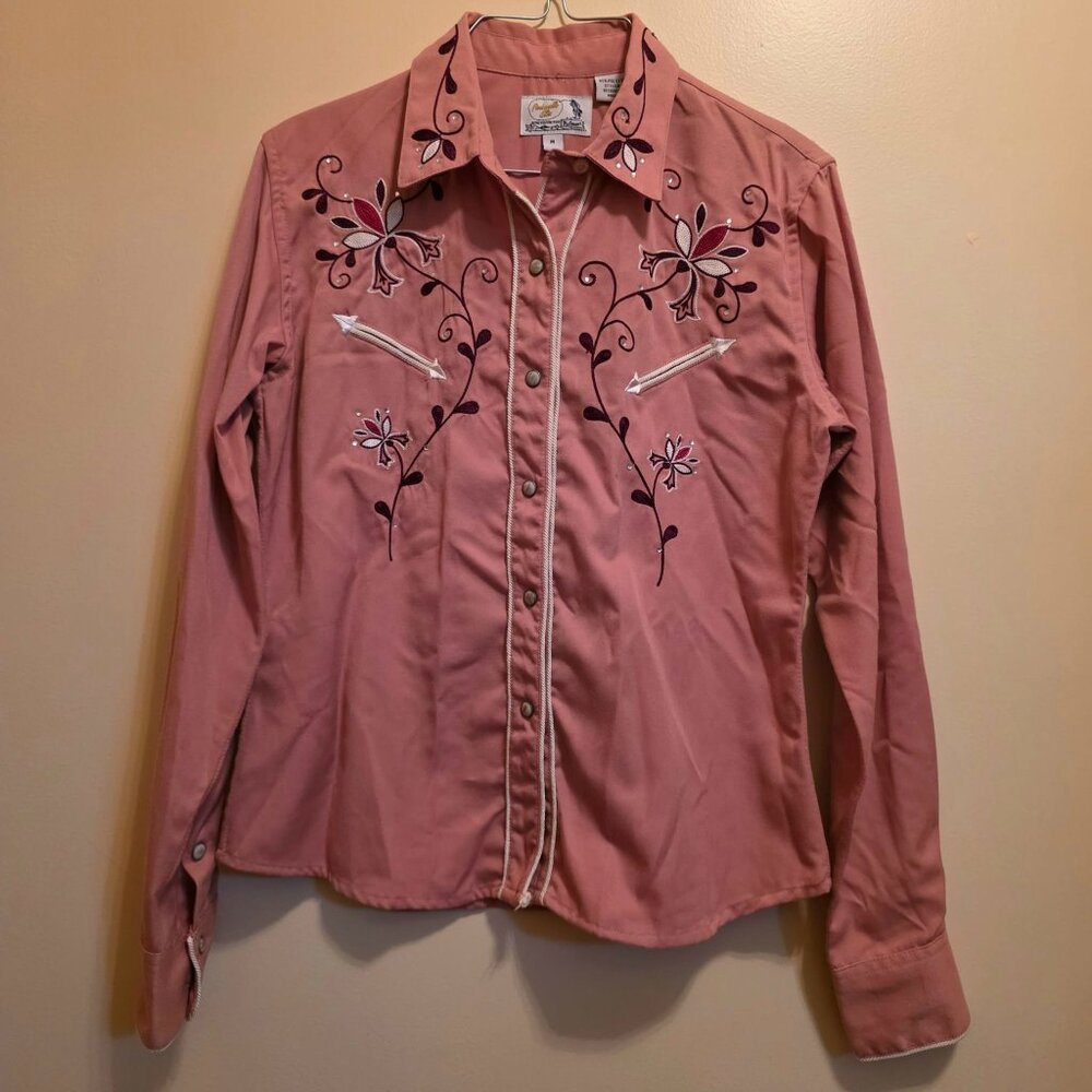 Panhandle Slim Retro Western Wear Embroidered Snap Front Long Sleeve Shirt M